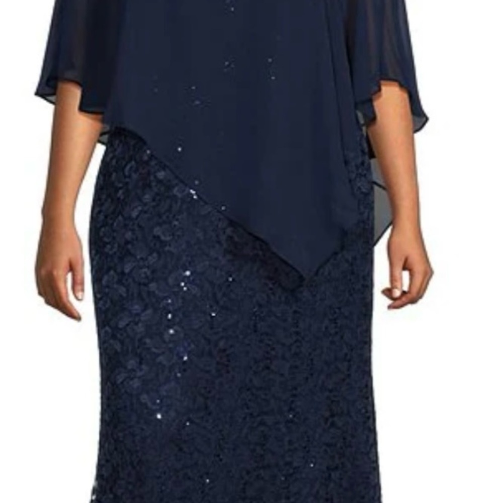 SLNY Plus Size Round Neck Beaded Sequin Long Dress, Size 22W, NWT, Navy Blue